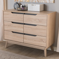 Baxton Studio FLDT00805-Hana Oak/Dark Grey-Dresser Fella Mid-Century Modern Two-Tone Oak and Grey Wood 6-Drawer Dresser